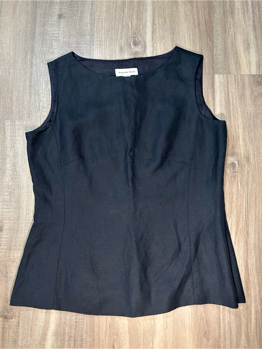Amanda Smith Black Sleeveless Boatneck  Top